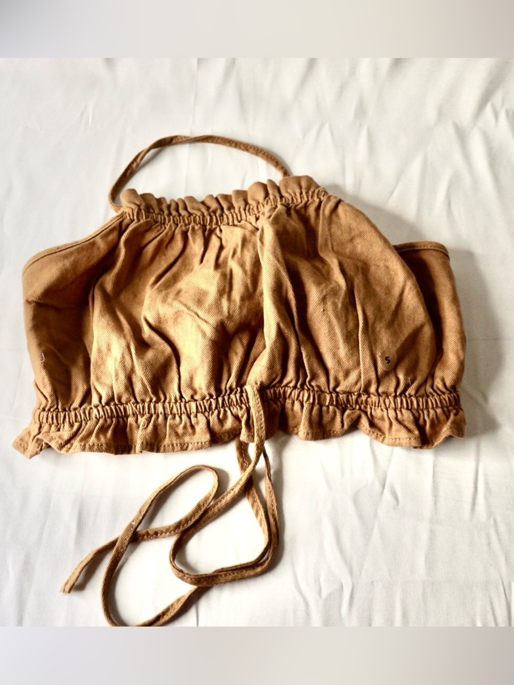 American Eagle Outfitters Tan Cropped Halter Drawstring Top